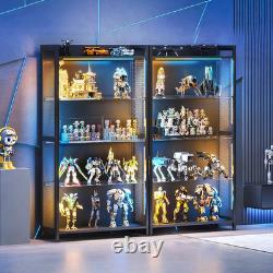 AODK Display Case with LED Lights, Display Cabinet with Glass Storage Shelves, 4