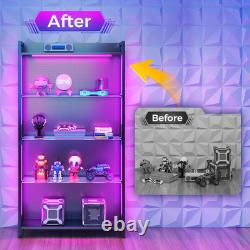 AODK Display Case with LED Lights, Display Cabinet with Glass Storage Shelves, 4