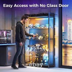 AODK Display Case with LED Lights, Display Cabinet with Glass Storage Shelves, 4