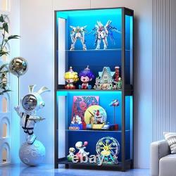 Aauro 4 Tier LED Glass Display Cabinet Curio Case Removable Shelves Black