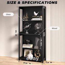 Aauro 4 Tier LED Glass Display Cabinet Curio Case Removable Shelves Black