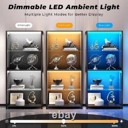 Aauro 4 Tier LED Glass Display Cabinet Curio Case Removable Shelves Black