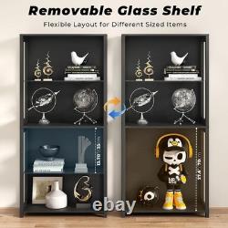 Aauro 4 Tier LED Glass Display Cabinet Curio Case Removable Shelves Black Aauro 4 Tier LED Glass Display Cabinet Curio Case Removable Shelves Black