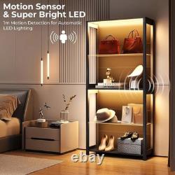 Aauro 4 Tier LED Glass Display Cabinet Curio Case Removable Shelves Black Aauro 4 Tier LED Glass Display Cabinet Curio Case Removable Shelves Black