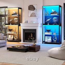 Aauro 4 Tier LED Glass Display Cabinet Curio Case Removable Shelves Black