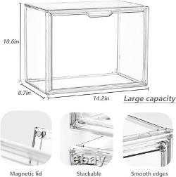 Acrylic Box Display Case, Clear Plastic Stackable Storage Bins with Magnetic Att