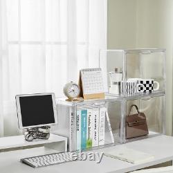 Acrylic Box Display Case, Clear Plastic Stackable Storage Bins with Magnetic Att