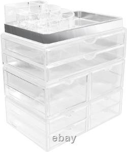 Acrylic Cosmetic Makeup and Jewelry Storage Case Display with Silver Trim Sp