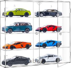 Acrylic Display Case 1/24 Diecast Model Cars 4 Levels 8 Slots Wall Mount Desktop