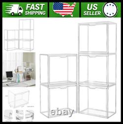 Acrylic Display Case Clear Stackable Storage Bins with Magnetic Lid 5 Pack