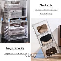 Acrylic Display Case Clear Stackable Storage Bins with Magnetic Lid 5 Pack