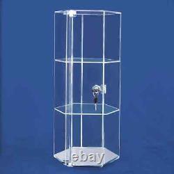 Acrylic Mirror Bottom Rotating Hexagon Display Case 8-1/4 x 8-1/4 x 18-7/8