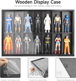 Action Figure Display Case 6 Figurine 1/12 Toy Shelf Wood 14 Pcs Holder Cabinet