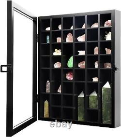 Adjustable Rock Display Case Wooden Crystal Organizer for Stones Storage