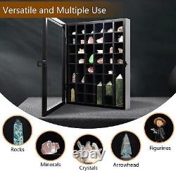 Adjustable Rock Display Case Wooden Crystal Organizer for Stones Storage