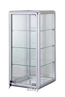 Aluminum Framed Tempered Glass Counter Top Display Case with Shelves and Lock