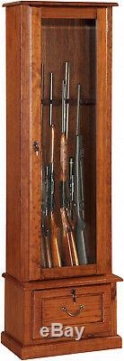 American Furniture Classic Locking 8 Gun Storage Wood Cabinet Glass Display Case