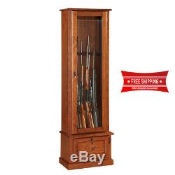 American Furniture Classic Locking 8 Gun Storage Wood Cabinet Glass Display Case