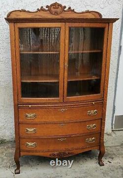 American Oak Mercantile Store Display Cabinet Bowed Glass CA 1880's Refinished