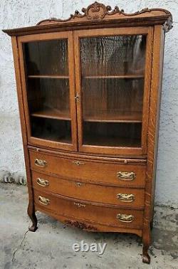 American Oak Mercantile Store Display Cabinet Bowed Glass CA 1880's Refinished