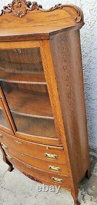 American Oak Mercantile Store Display Cabinet Bowed Glass CA 1880's Refinished