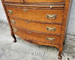 American Oak Mercantile Store Display Cabinet Bowed Glass CA 1880's Refinished