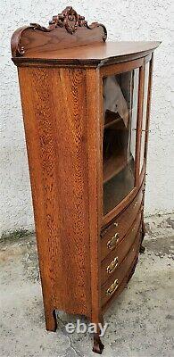 American Oak Mercantile Store Display Cabinet Bowed Glass CA 1880's Refinished