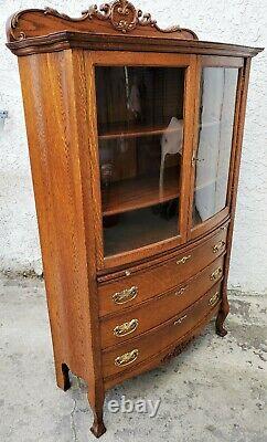 American Oak Mercantile Store Display Cabinet Bowed Glass CA 1880's Refinished