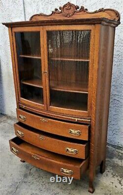 American Oak Mercantile Store Display Cabinet Bowed Glass CA 1880's Refinished