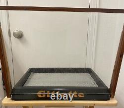 Antique 1940s Gillette Razor Blades Wooden Store Display Case Glass Top Counter