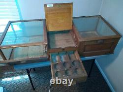 Antique 19th c Oak Glass County Store Counter Top Display Case / Cash Register