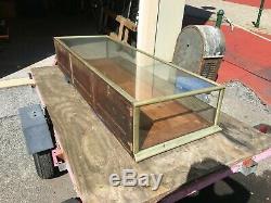Antique 6 1/2' Nickel Plated Wood Glass Slanted Top Store Counter Display Case
