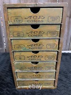 Antique Ace Combs General Store Display Wood Advertising Case Drawers (a3)