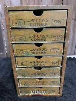 Antique Ace Combs General Store Display Wood Advertising Case Drawers (a3)