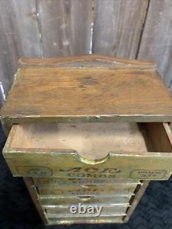 Antique Ace Combs General Store Display Wood Advertising Case Drawers (a3)