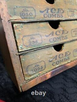 Antique Ace Combs General Store Display Wood Advertising Case Drawers (a3)