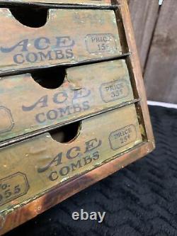 Antique Ace Combs General Store Display Wood Advertising Case Drawers (a3)