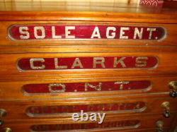 Antique Advertising Country Store Spool Cabinet Clark's 6 Drawer C. 1900-1910