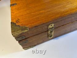 Antique Brass Bound Wooden Wood Travel Case Art Deco Storage Display Box 25