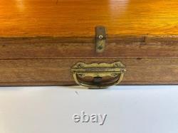 Antique Brass Bound Wooden Wood Travel Case Art Deco Storage Display Box 25