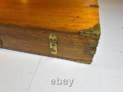 Antique Brass Bound Wooden Wood Travel Case Art Deco Storage Display Box 25