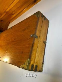 Antique Brass Bound Wooden Wood Travel Case Art Deco Storage Display Box 25
