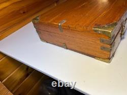Antique Brass Bound Wooden Wood Travel Case Art Deco Storage Display Box 25