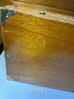 Antique Brass Bound Wooden Wood Travel Case Art Deco Storage Display Box 25