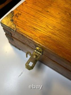 Antique Brass Bound Wooden Wood Travel Case Art Deco Storage Display Box 25