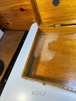 Antique Brass Bound Wooden Wood Travel Case Art Deco Storage Display Box 25
