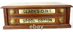 Antique CLARKS Sewing Spool Cotton Oak 2 Drawer Store Display Cabinet Original