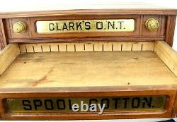 Antique CLARKS Sewing Spool Cotton Oak 2 Drawer Store Display Cabinet Original