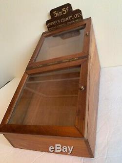 Antique Circa 1900-1920 Wood Tabletop Store Display Case Lowney's Chocolates