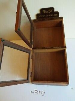 Antique Circa 1900-1920 Wood Tabletop Store Display Case Lowney's Chocolates